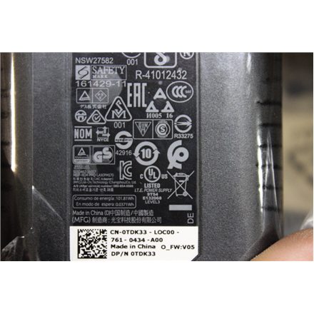 Dell laadija Adapter 90W USB-C TDK33 Outlet* 1 Dell 90W laadija USB-C TDK33